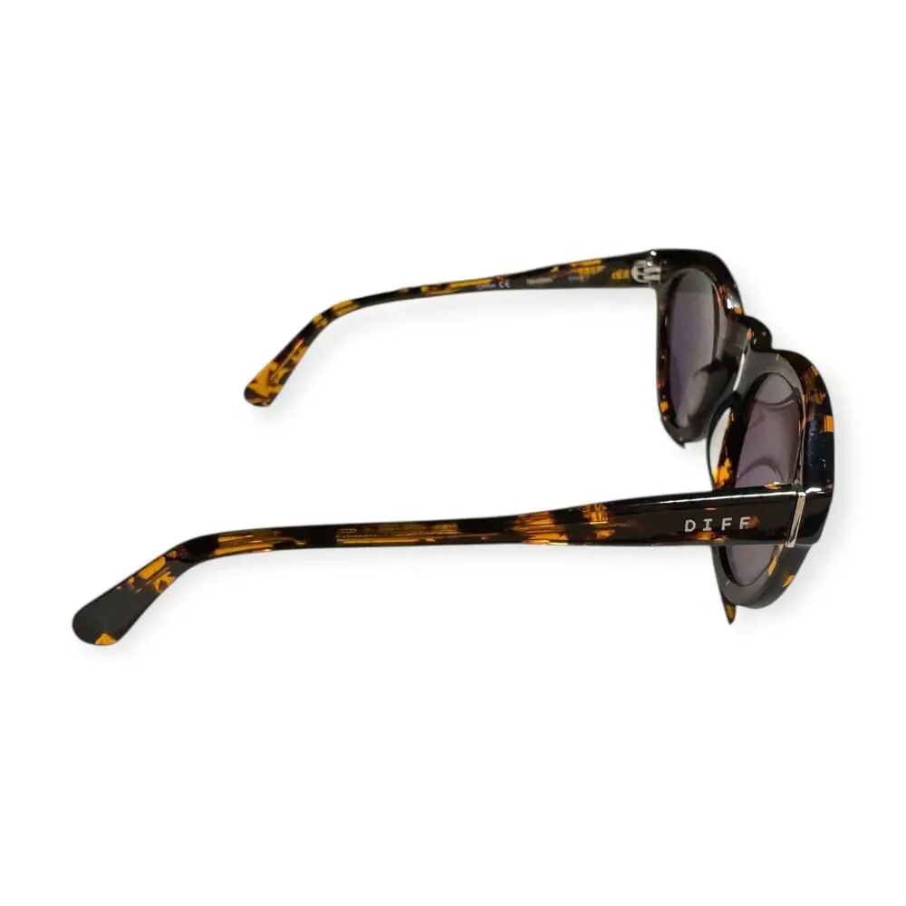 DIFF Dime II Mirrored‎ Sunglasses Tortoise Frame Green Mirror Lens Round Retro